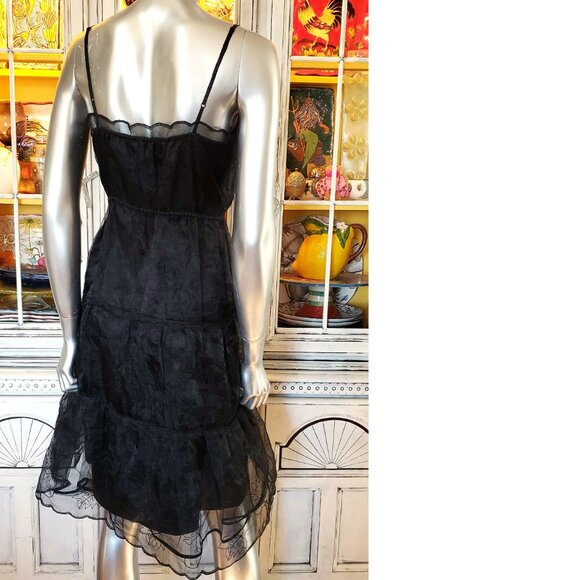 Vintage Betsey Johnson New York Sheer Black Embroidered Tiered Slip Dress 6 S - Picture 9 of 16